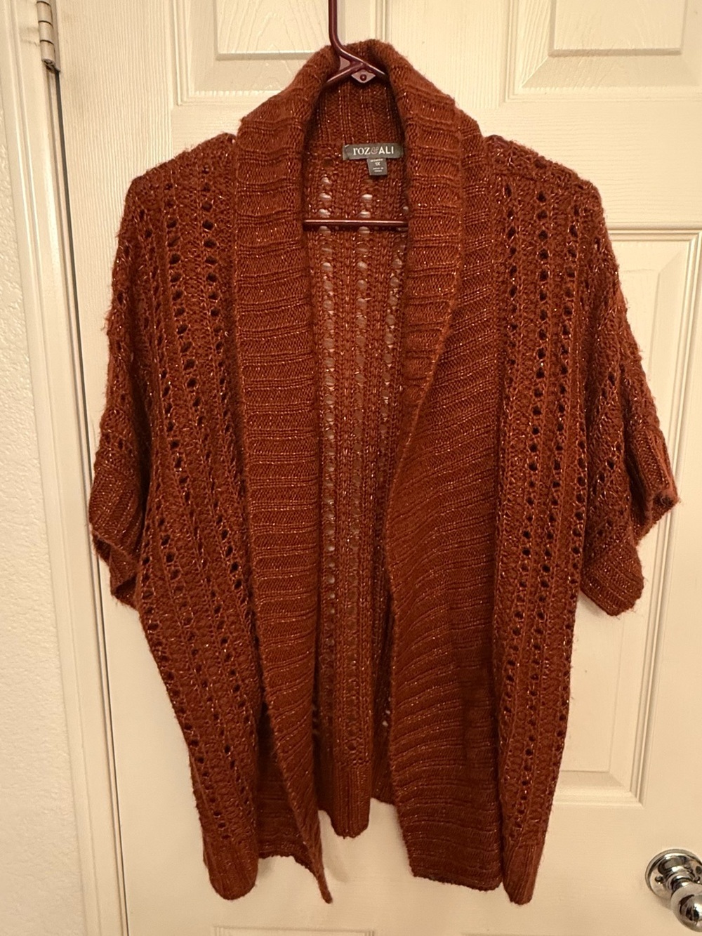 Roz & Ali Rust Open-Front Knit Sweater Cardigan - Picture 2 of 9